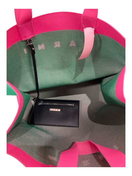 Marni Green & Pink Canvas Two Handle Colorblock Open Top Beach Tote Bag Green & Pink / XL