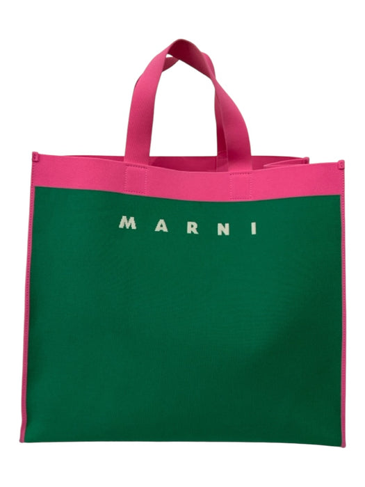 Marni Green & Pink Canvas Two Handle Colorblock Open Top Beach Tote Bag Green & Pink / XL