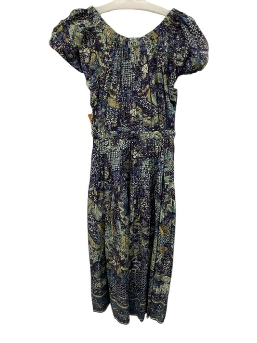 Ulla Johnson Size 2 Blue & Yellow Cotton Blend Abstract Floral Midi Dress Blue & Yellow / 2