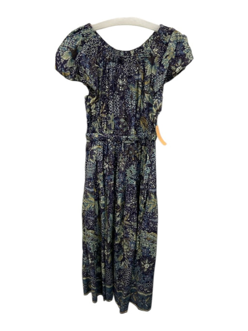 Ulla Johnson Size 2 Blue & Yellow Cotton Blend Abstract Floral Midi Dress Blue & Yellow / 2
