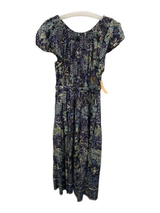 Ulla Johnson Size 2 Blue & Yellow Cotton Blend Abstract Floral Midi Dress Blue & Yellow / 2