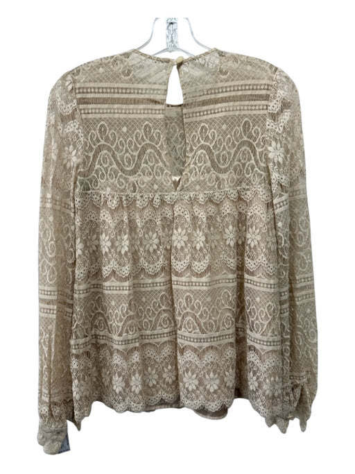 Milly Size 2 Tan Polyester Blend Lace Keyhole Back Long Balloon Sleeve Top Tan / 2