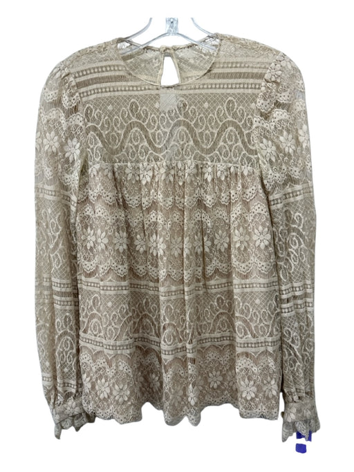 Milly Size 2 Tan Polyester Blend Lace Keyhole Back Long Balloon Sleeve Top Tan / 2