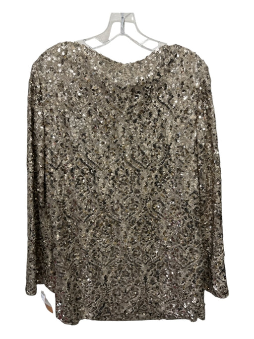 St John Couture Size 12 Gold Rayon Blend Sequins Long Sleeve Wide Neck Dress Gold / 12