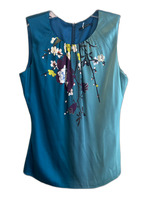 Elie Tahari Size XS Teal No Fabric Tag Round Neck Sleeveless Floral Print Top Teal / XS