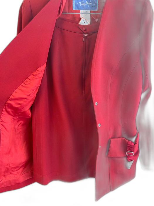 Thierry Mugler Size 38 Red Wool Snap Button Closure Blazer Skirt Set Red / 38