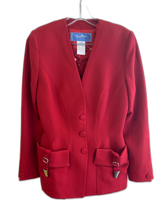 Thierry Mugler Size 38 Red Wool Snap Button Closure Blazer Skirt Set Red / 38