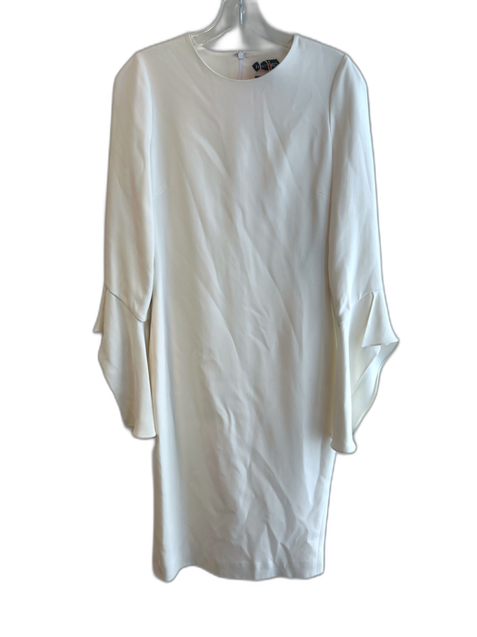 Tom Ford Size 40 Cream Silk Round Neck Long Flare Sleeve Back Zip Midi Dress Cream / 40