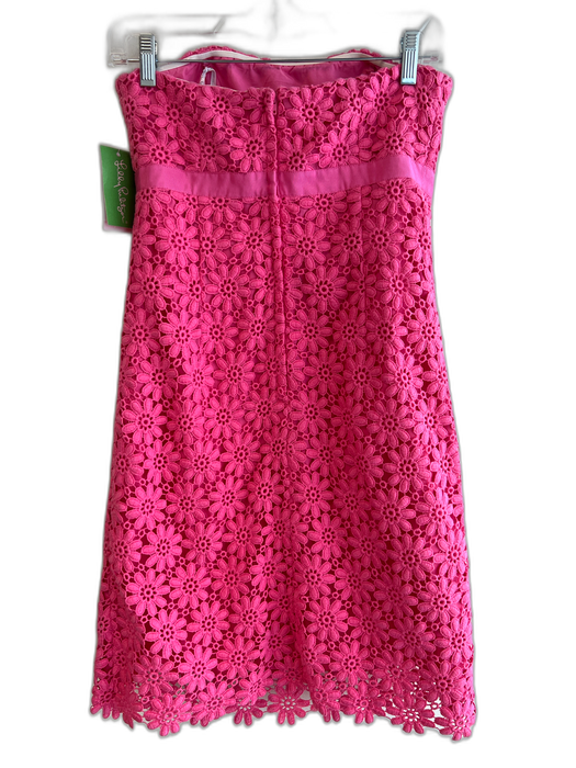 Lilly Pulitzer Size 2 Pink Cotton Strapless Lace Overlay Floral Back Zip Dress Pink / 2