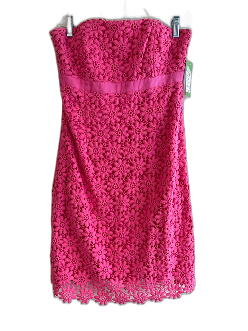 Lilly Pulitzer Size 2 Pink Cotton Strapless Lace Overlay Floral Back Zip Dress Pink / 2