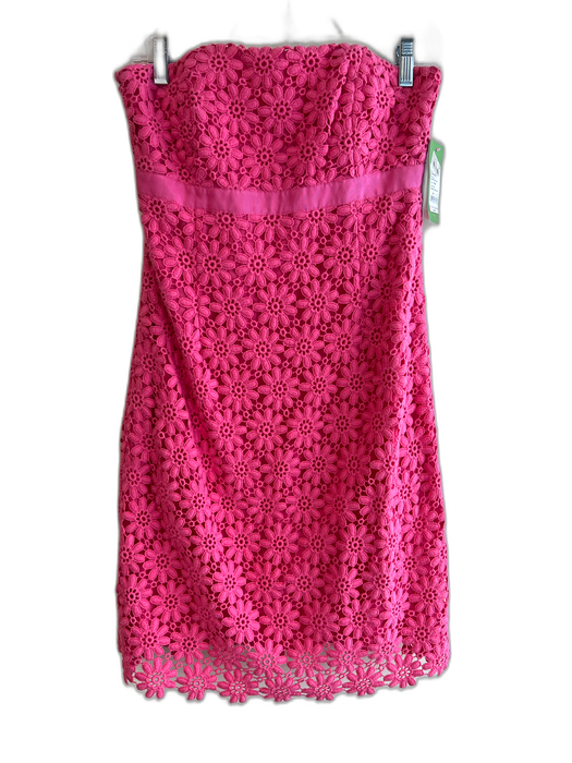 Lilly Pulitzer Size 2 Pink Cotton Strapless Lace Overlay Floral Back Zip Dress Pink / 2