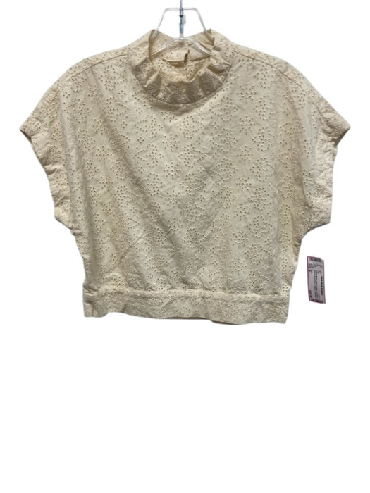 Mirth Size S Cream White Cotton Eyelet Lace Short Sleeve Mock Neck Cropped Top Cream White / S