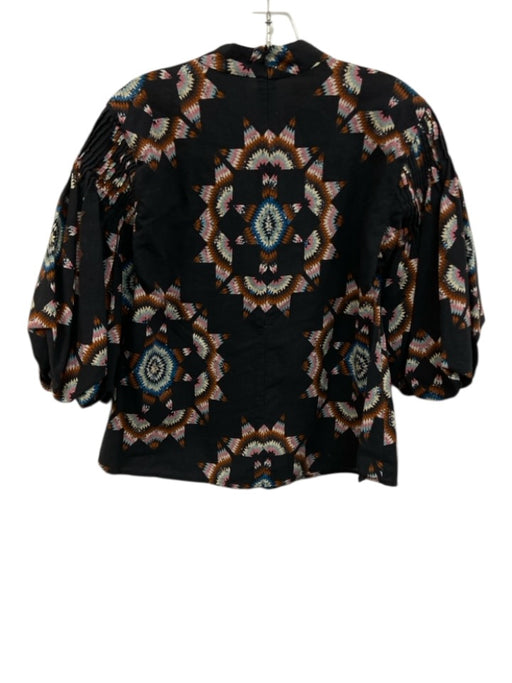 Sea New York Size XS Navy Cotton Blend Puff Sleeves Printed Zip Back Top Navy / XS