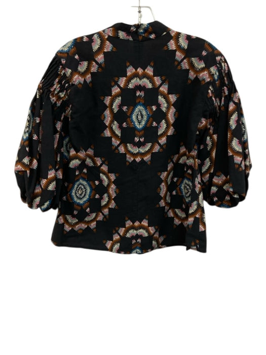 Sea New York Size XS Navy Cotton Blend Puff Sleeves Printed Zip Back Top Navy / XS