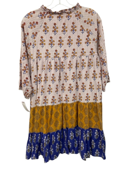Pink Chicken Size XS Pink, Orange & blue Cotton V Neck Gold Thread Printed Dress Pink, Orange & blue / XS