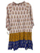 Pink Chicken Size XS Pink, Orange & blue Cotton V Neck Gold Thread Printed Dress Pink, Orange & blue / XS