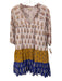 Pink Chicken Size XS Pink, Orange & blue Cotton V Neck Gold Thread Printed Dress Pink, Orange & blue / XS