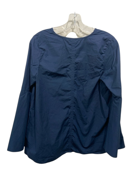 Ann Mashburn Size M Navy Cotton V Neck Long Ruffle Sleeve Top Navy / M