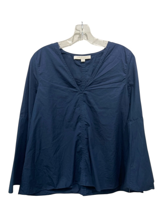 Ann Mashburn Size M Navy Cotton V Neck Long Ruffle Sleeve Top Navy / M