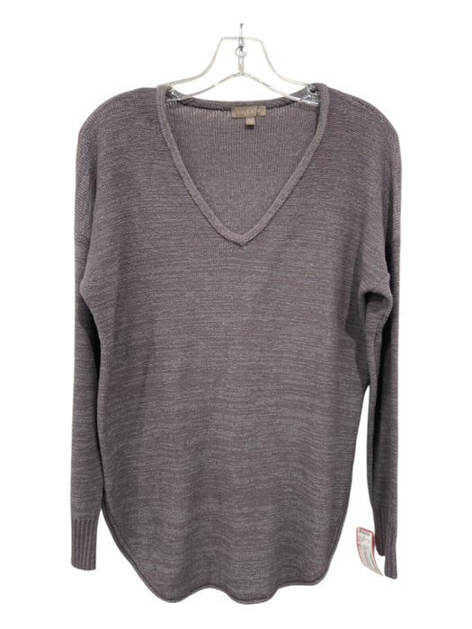 Lilla P Size M Grey Cotton & Nylon V Neck Long Sleeve Heathered Top Grey / M