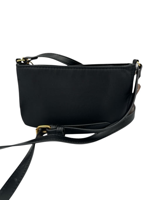 Tahari Black Nylon & Faux Leather Gold hardware Crossbody Magnetic Close Bag Black / Mini