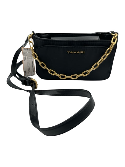 Tahari Black Nylon & Faux Leather Gold hardware Crossbody Magnetic Close Bag Black / Mini