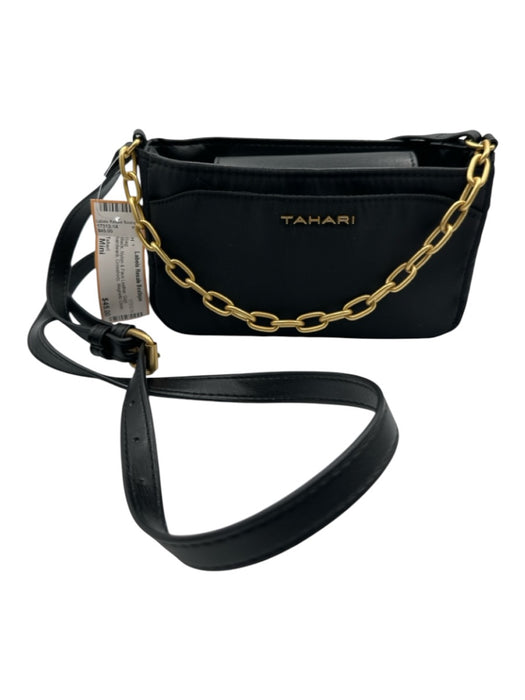 Tahari Black Nylon & Faux Leather Gold hardware Crossbody Magnetic Close Bag Black / Mini
