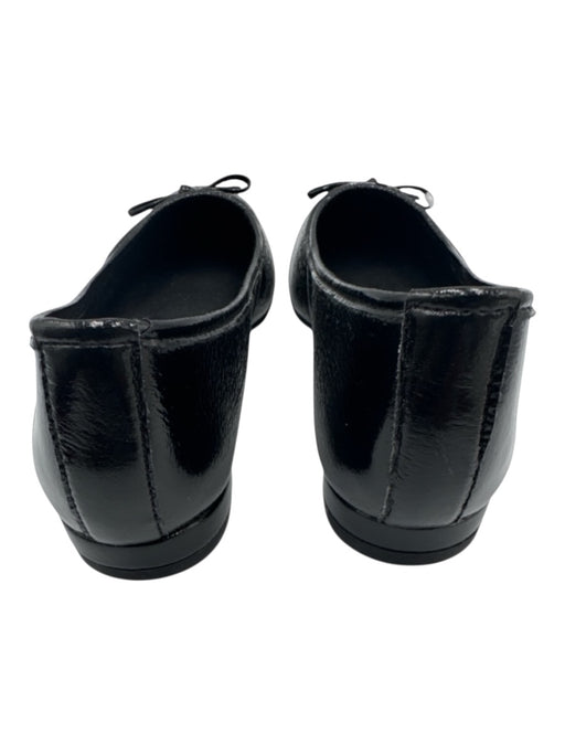 Saks Fifth Ave Shoe Size 9B Black Patent Leather Crinkle Bow Detail Ballet Flats Black / 9B