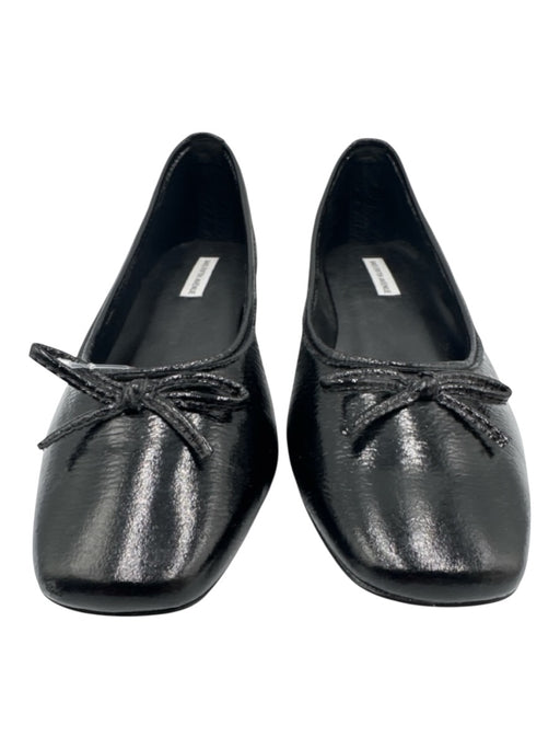 Saks Fifth Ave Shoe Size 9B Black Patent Leather Crinkle Bow Detail Ballet Flats Black / 9B