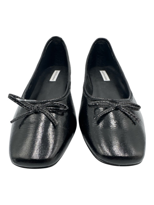 Saks Fifth Ave Shoe Size 9B Black Patent Leather Crinkle Bow Detail Ballet Flats Black / 9B