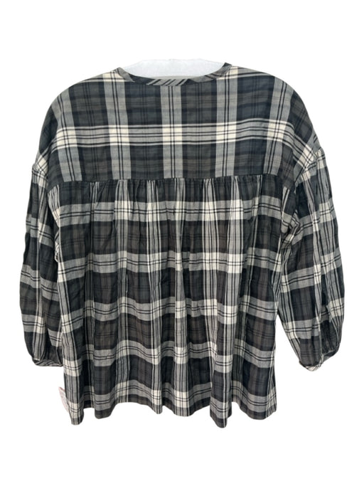 Nili Lotan Size XS Green, Cream, Black Cotton & Polyester 3/4 Puff Sleeve Top Green, Cream, Black / XS