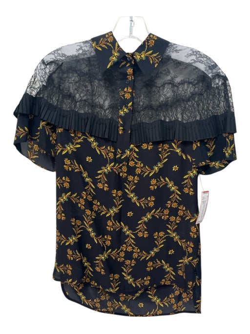Sandro Size S Black & Yellow Viscose Short Sleeve Floral & Butterfly Lace Top Black & Yellow / S