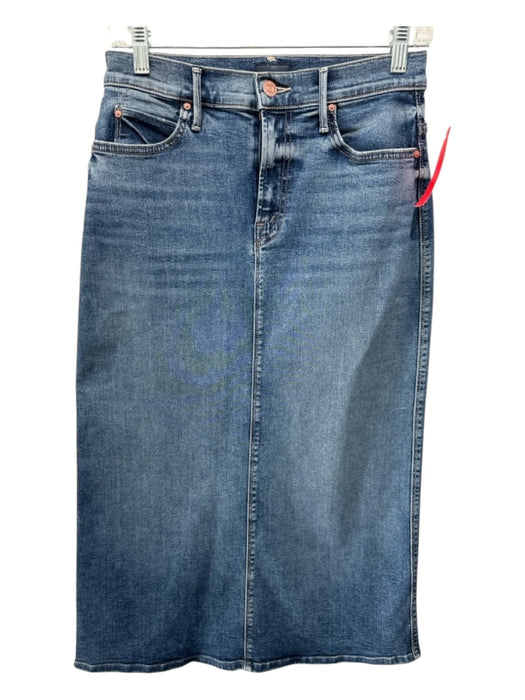 Mother Size 26 Medium Wash Cotton Denim Zip Fly Straight Midi Skirt Medium Wash / 26