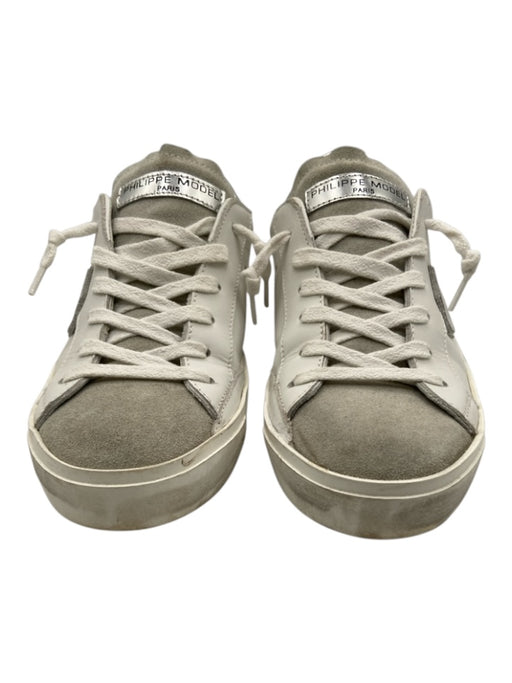 Philippe Model Shoe Size 38 White & Silver Leather Suede lace up Logo Sneakers White & Silver / 38