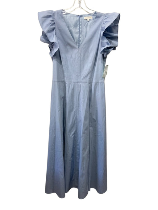 Ann Mashburn Size Medium Light Blue Cotton Ruffle Cap Sleeve V Neck Darted Dress Light Blue / Medium