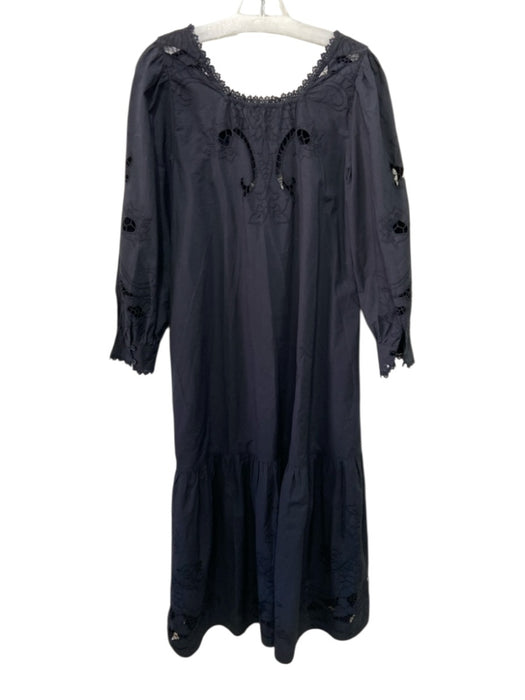 Cleobella Size Small Black Cotton Long Sleeve Floral Eyelet Pockets Maxi Dress Black / Small