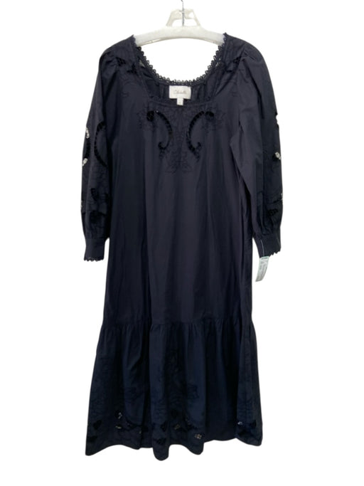 Cleobella Size Small Black Cotton Long Sleeve Floral Eyelet Pockets Maxi Dress Black / Small