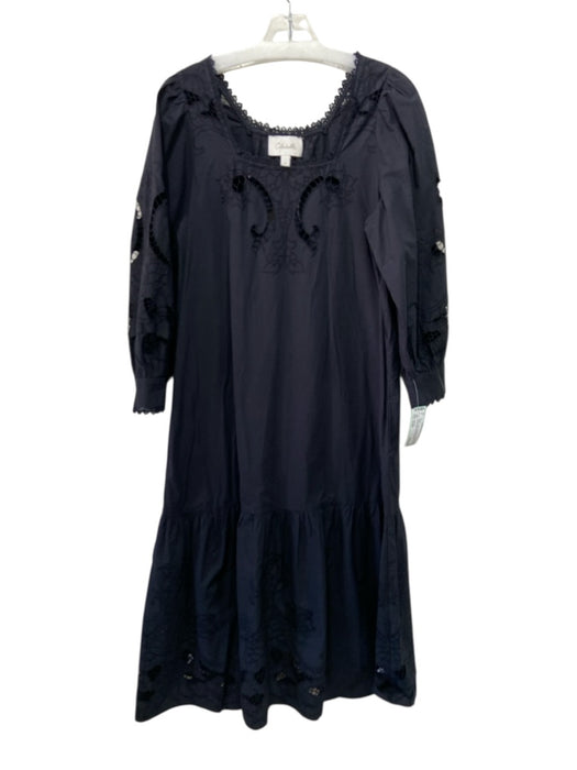 Cleobella Size Small Black Cotton Long Sleeve Floral Eyelet Pockets Maxi Dress Black / Small