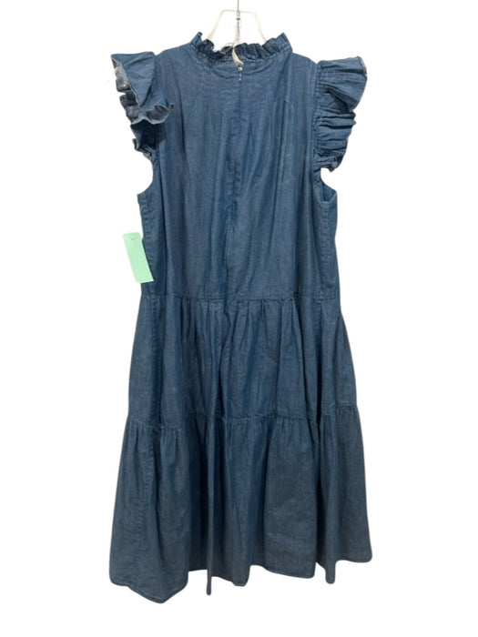 Sea New York Size 4 Medium Wash Cotton Ruffle Cap Sleeve Tiered Mock Neck Dress Medium Wash / 4
