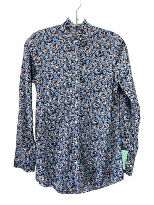 Ann Mashburn Size Small Blue, Orange, White Cotton Long Sleeve Floral Top Blue, Orange, White / Small