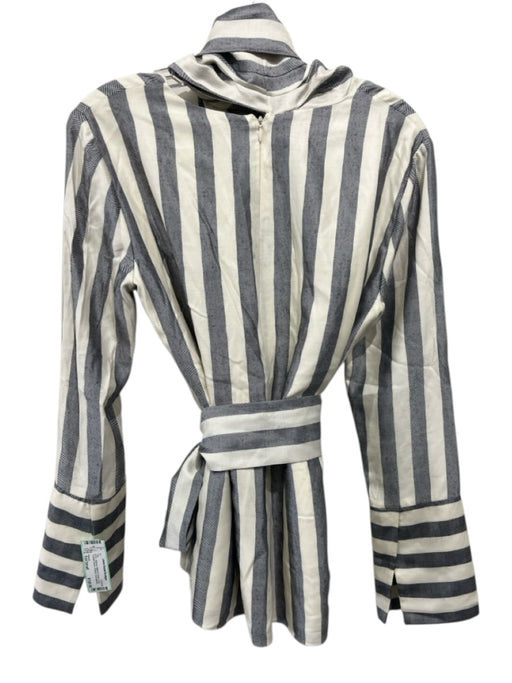 Partow Size Est Small Black & Cream Long Trumpet Sleeve Striped Herringbone Top Black & Cream / Est Small