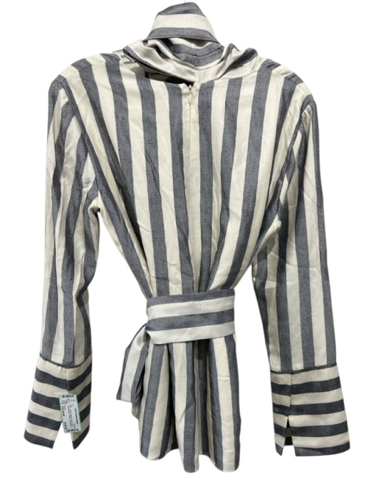 Partow Size Est Small Black & Cream Long Trumpet Sleeve Striped Herringbone Top Black & Cream / Est Small