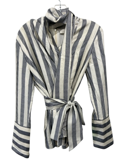 Partow Size Est Small Black & Cream Long Trumpet Sleeve Striped Herringbone Top Black & Cream / Est Small