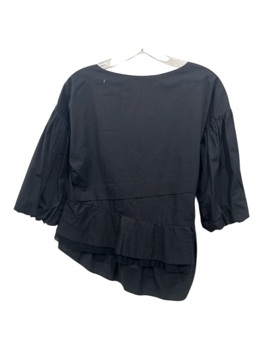 Virginia Bizzi Size 40 Black Cotton Long Sleeve Bubble Sleeve Mesh Tiered Top Black / 40