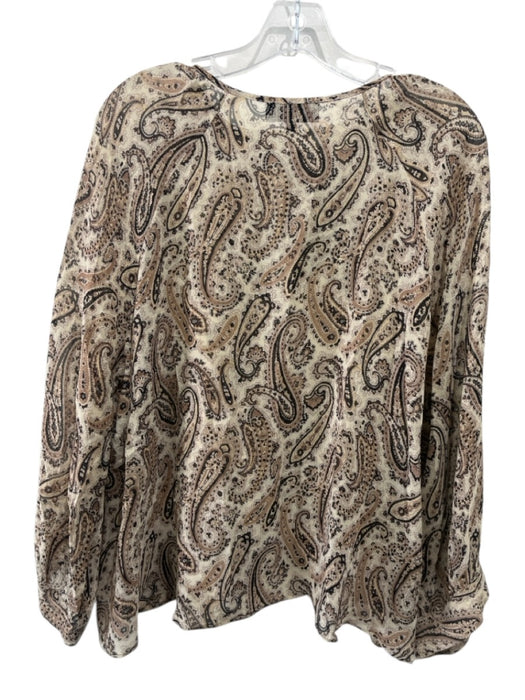 Nili Lotan Size XS Brown & Black Silk Long Sleeve Paisley Tie Neck Sheer Top Brown & Black / XS
