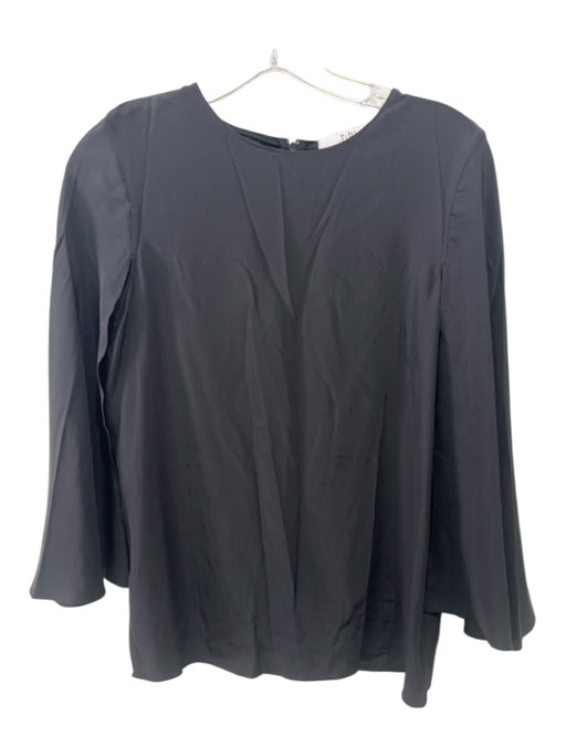 Tibi Size 2 Black Silk Bell Sleeve Back Zip Top Black / 2