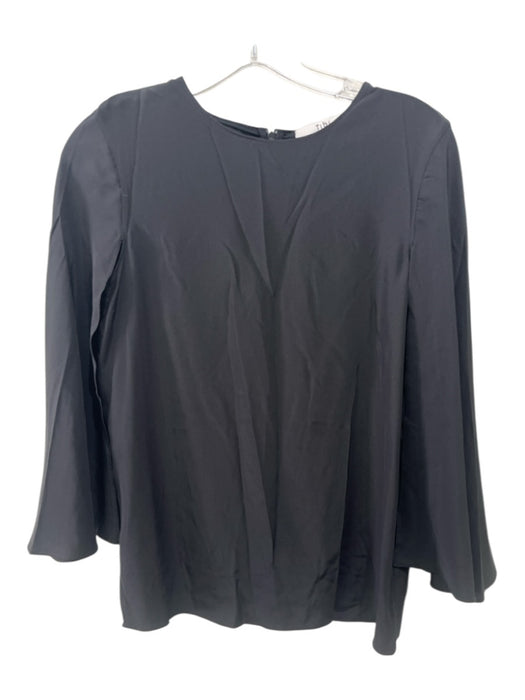 Tibi Size 2 Black Silk Bell Sleeve Back Zip Top Black / 2