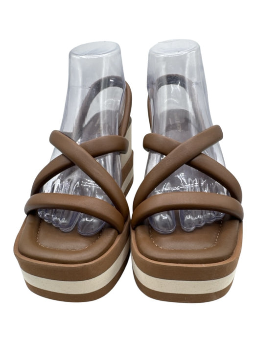 Paloma Barcelo Shoe Size 38 Brown & White Leather Upper Square Toe Wedges Brown & White / 38