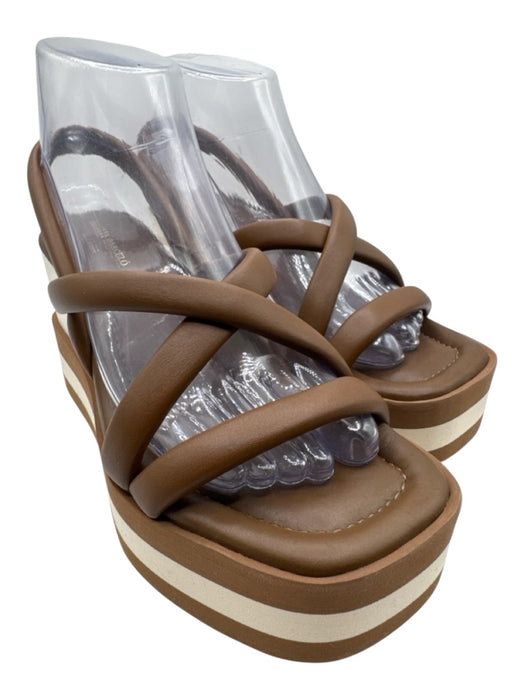 Paloma Barcelo Shoe Size 38 Brown & White Leather Upper Square Toe Wedges Brown & White / 38