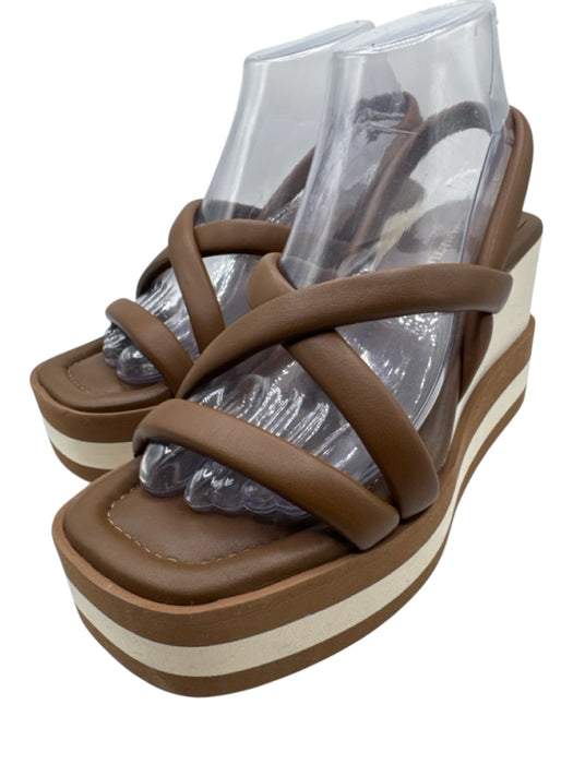 Paloma Barcelo Shoe Size 38 Brown & White Leather Upper Square Toe Wedges Brown & White / 38